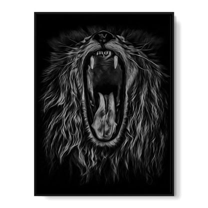 Black and White Roaring Lion Canvas Wall Art