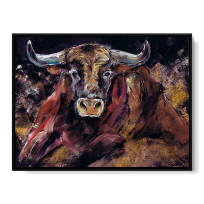 Brown Bull Charge Canvas Wall Art