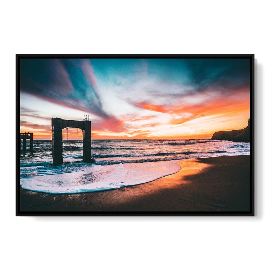 Beach Sunset Old Pier Canvas Wall Art