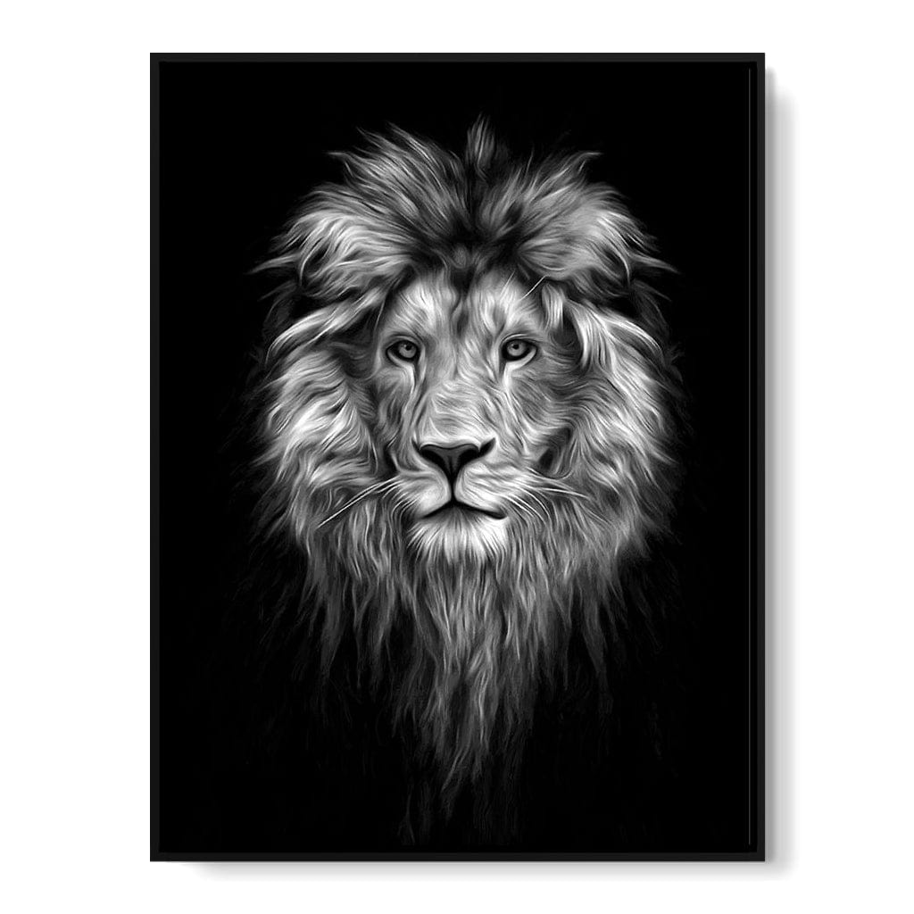 Black and White Lion Face Canvas Wall Art
