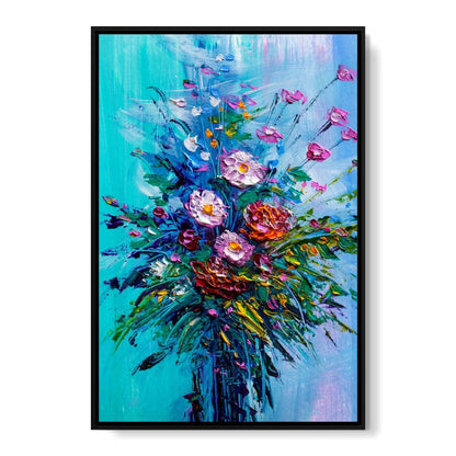 Bouquet of Flowers on Blue Background Canvas Wall Art