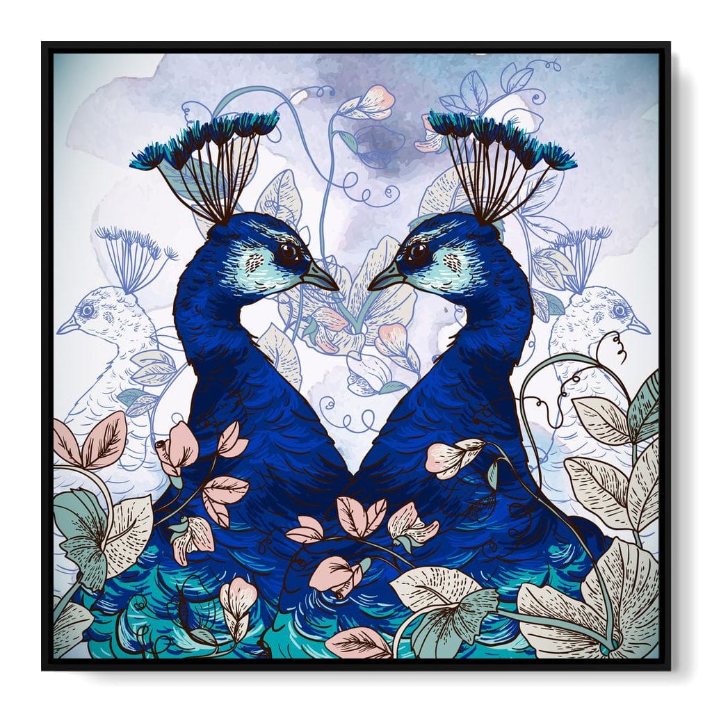 Blue Floral Peacocks Canvas Wall Art