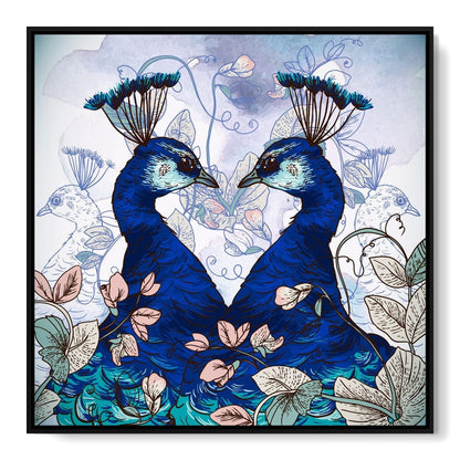 Blue Floral Peacocks Canvas Wall Art