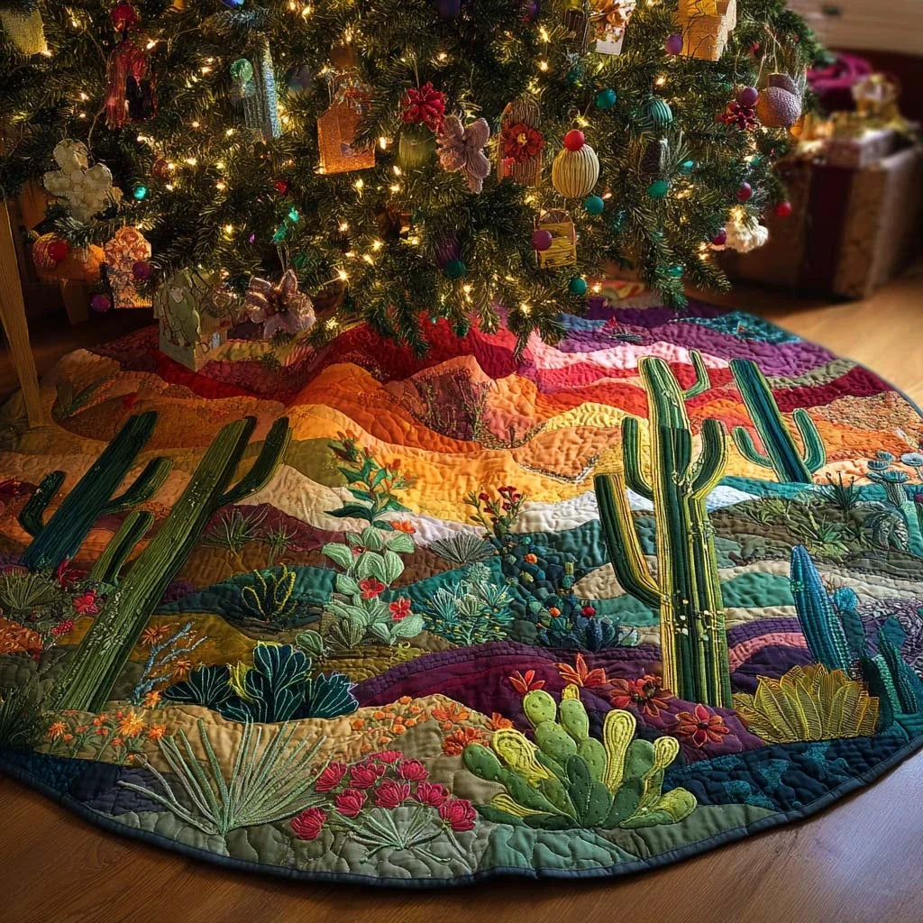 Prickly Pear Christmas Quilted Tree Skirt