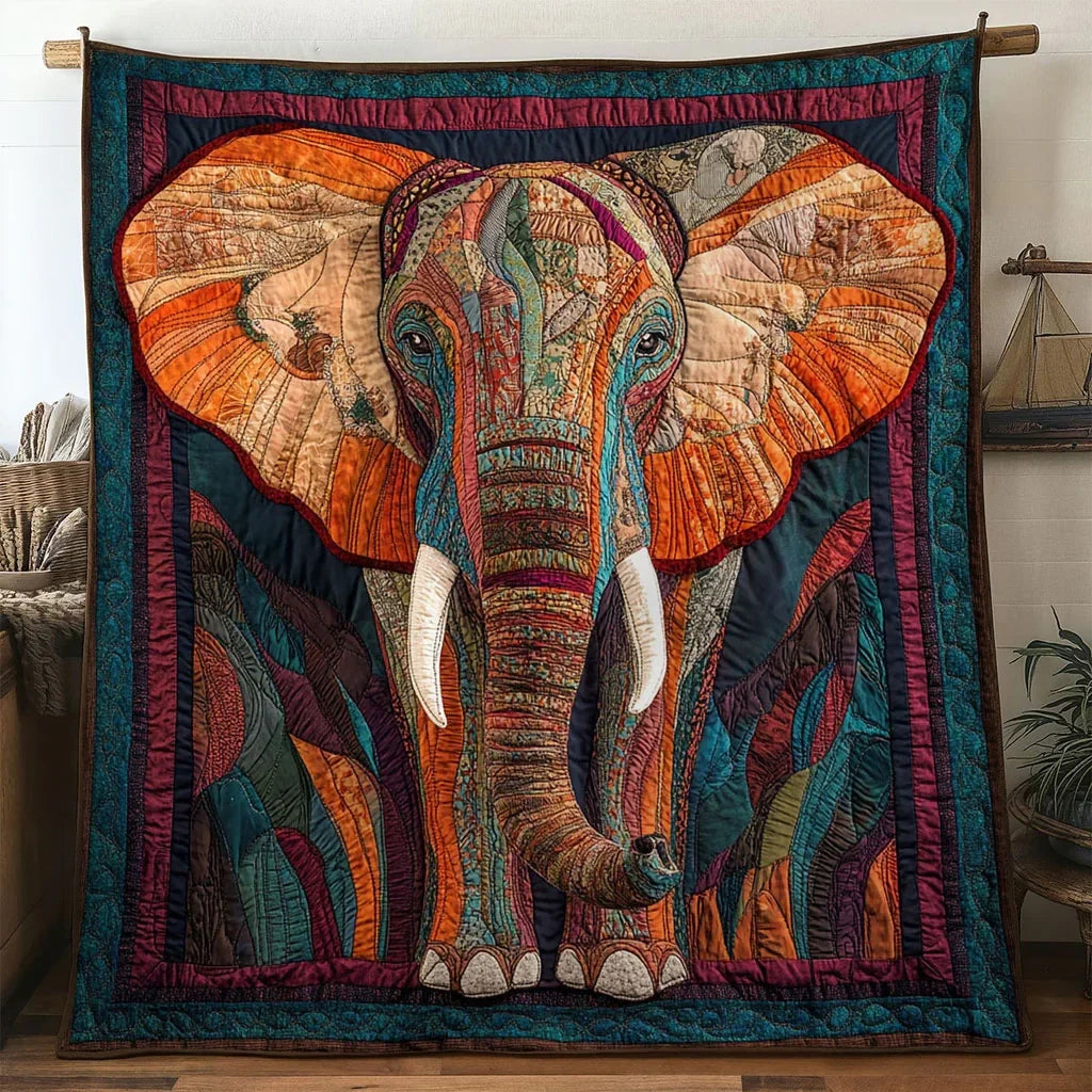 Primal Elephant Quilt Blanket