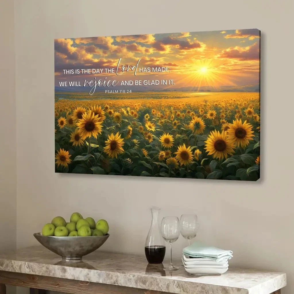 psalm 118 24 this is the day the lord has made sunflower wall art canvas (Landscape) (view 6)