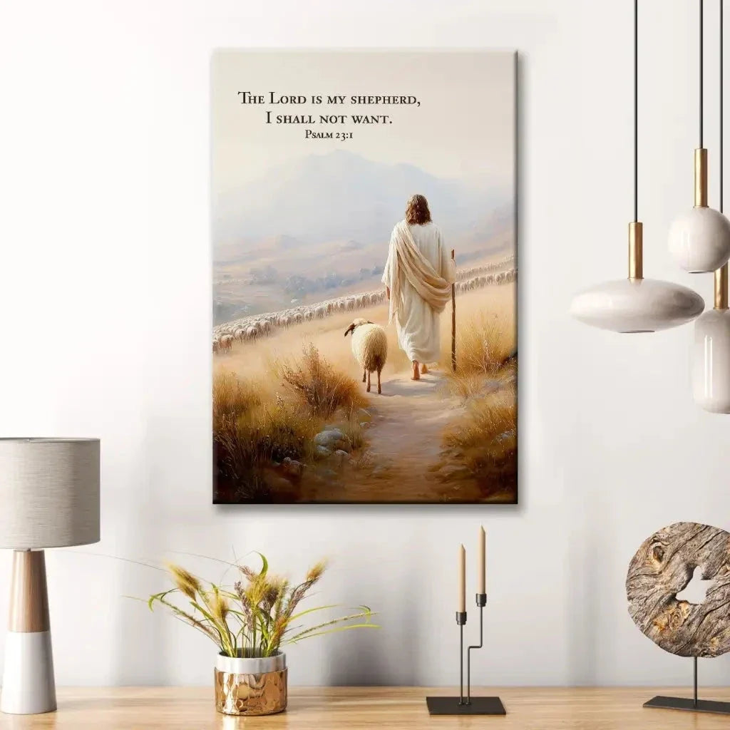 psalm 23 kjv the lord is my shepherd i shall not want wall art canvas (Landscape) (view 10)