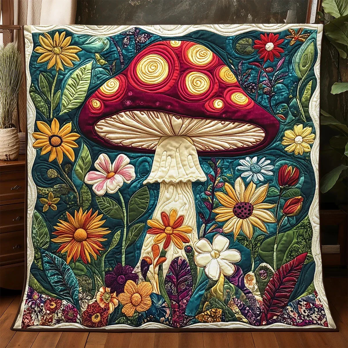Psychedelic Mushroom Quilt Blanket