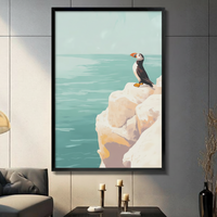 Puffin Coastal Cliff Ocean Vintage Canvas Wall Art