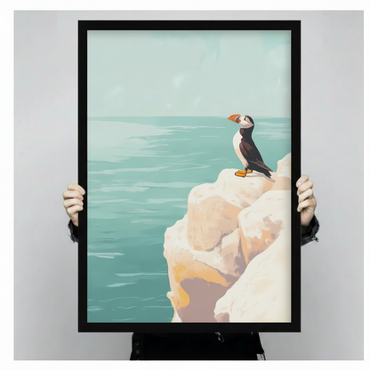 Puffin Coastal Cliff Ocean Vintage Canvas Wall Art