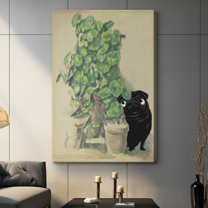 Pug & Botanical Watercolor Canvas Wall Art