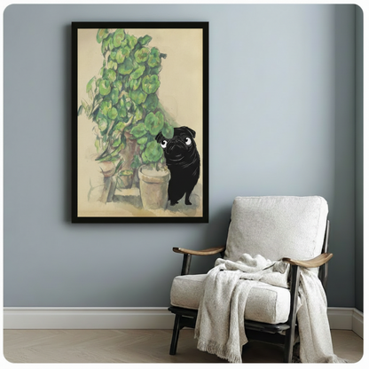 Pug & Botanical Watercolor Canvas Wall Art