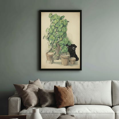 Pug & Botanical Watercolor Canvas Wall Art