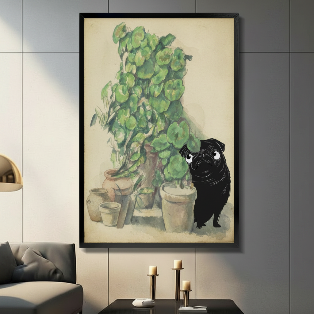 Pug & Botanical Watercolor Canvas Wall Art