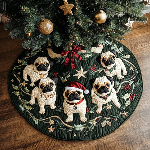 Pug Cheer Christmas Quilted Tree Skirt