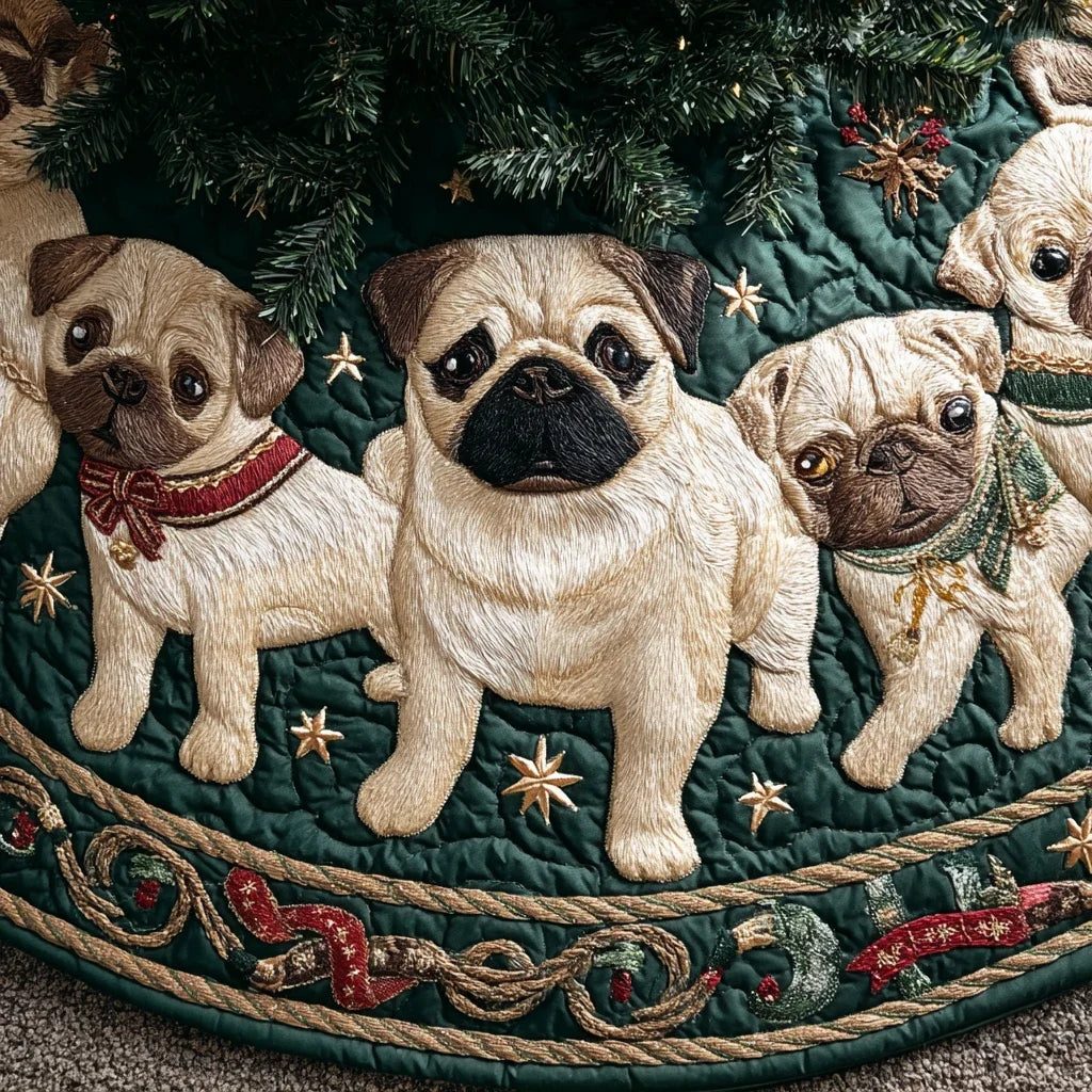 Pug Delight Christmas Quilted Tree Skirt