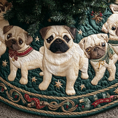 Pug Delight Christmas Quilted Tree Skirt