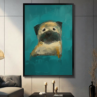 Whimsical Pug Portrait Teal Canvas Art Wall Art