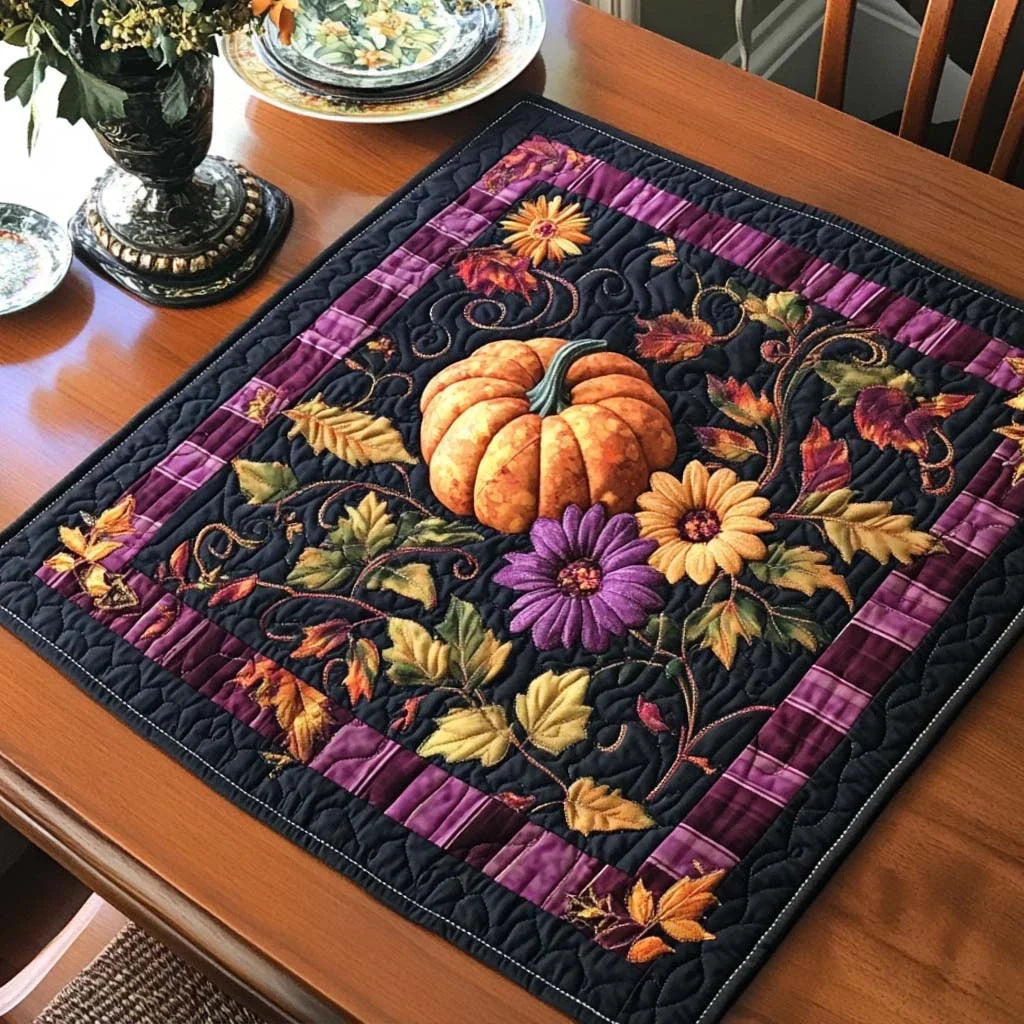 Pumpkin Bloom Fest Quilted Table Topper