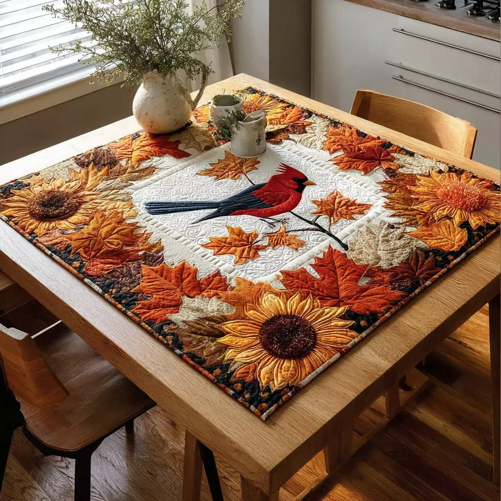 Pumpkin Cardinal Quilted Table Topper