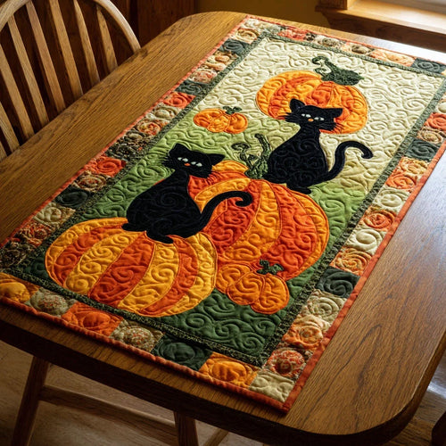 Pumpkin Cats Quilted Table Runner