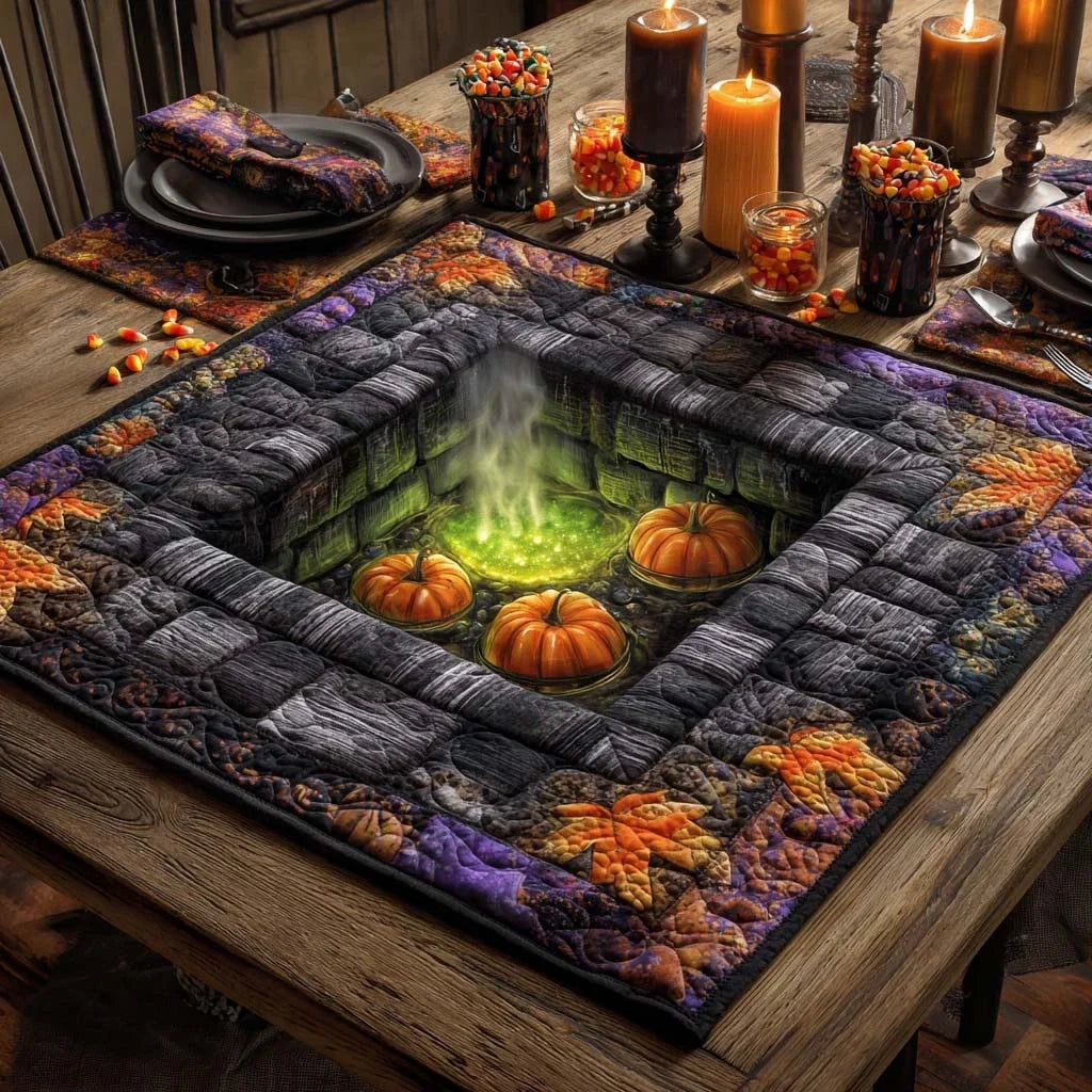Pumpkin Cauldron Cellar Quilted Table Topper
