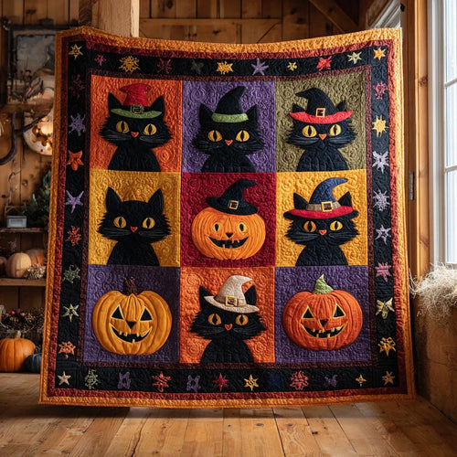 Pumpkin Parade Cat Quilt Blanket