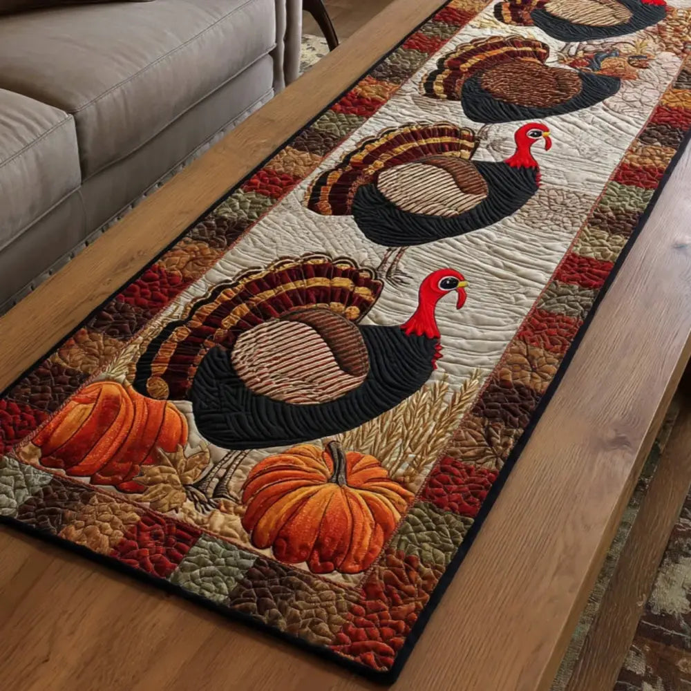 Pumpkin Patch Turkey Quilted Table Runner