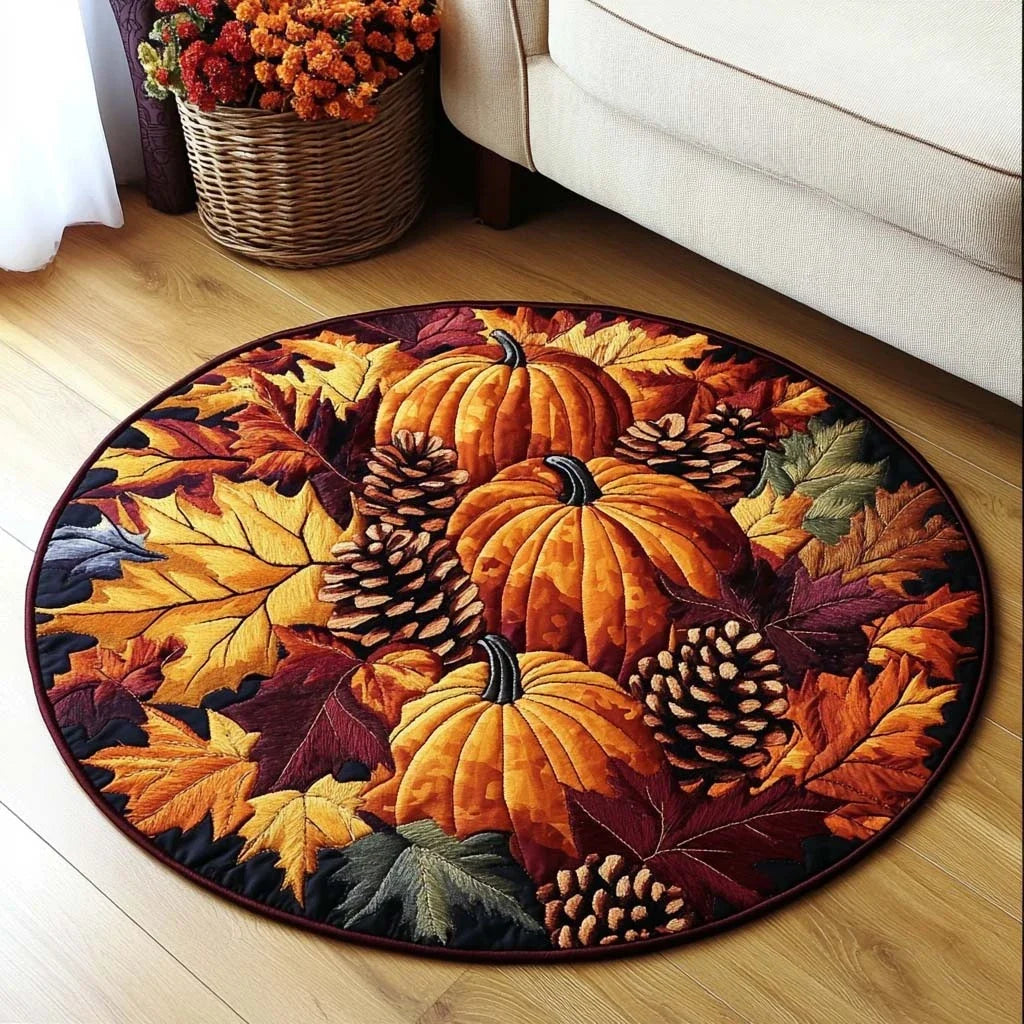 Pumpkin Patchwork Quilted Round Mat