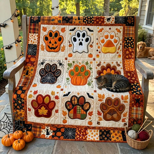 Pumpkin Paws Halloween Quilt Blanket