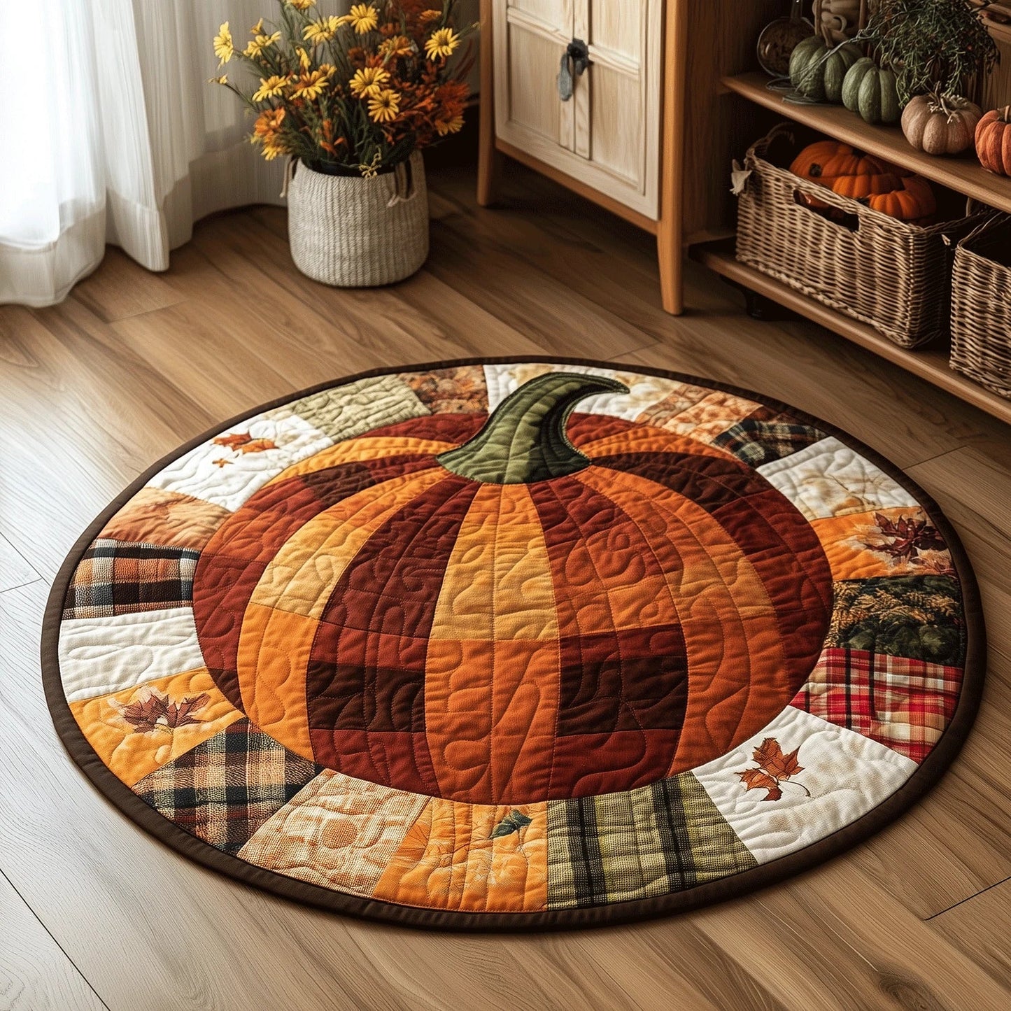Pumpkin Row Quilted Round Mat
