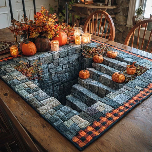 Pumpkin Stairwell Cellar Quilted Table Topper