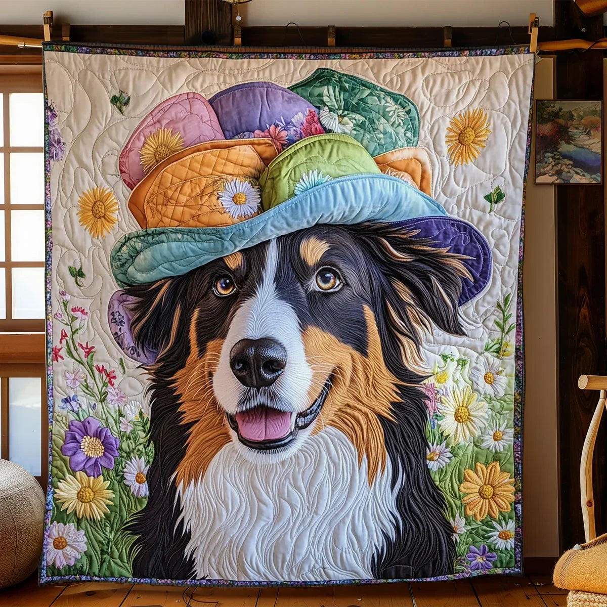 Puppy And Hat Quilt Blanket