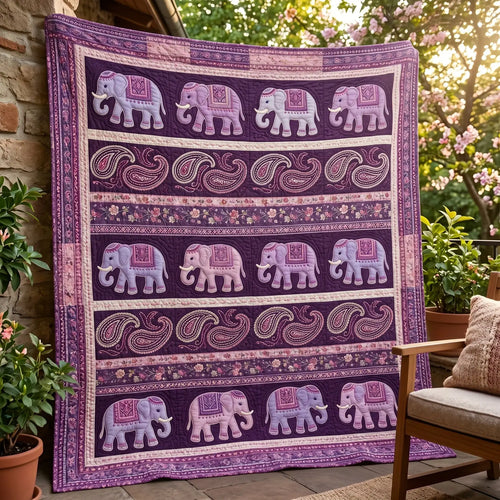 Purple Elephant Mandala Quilt Blanket