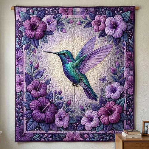 Purple Hummingbird Quilt Blanket