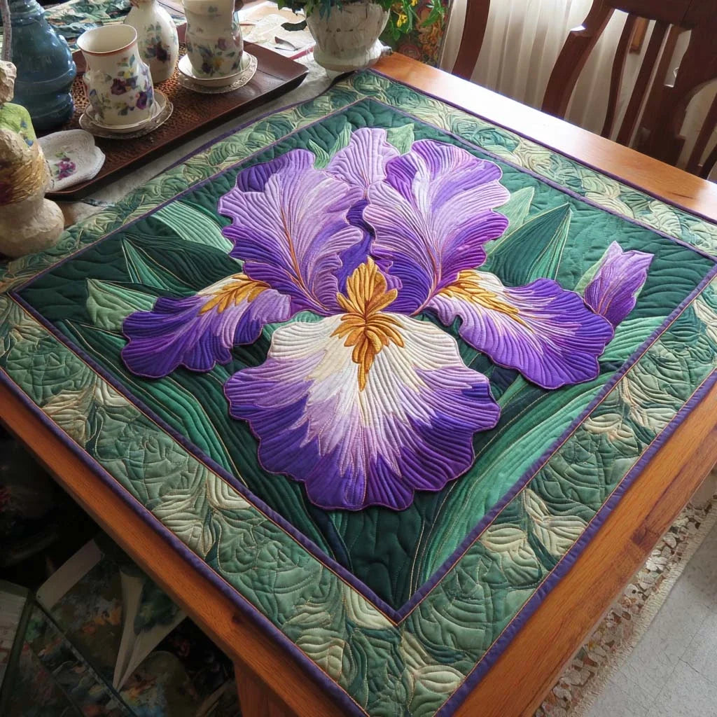 Purple Iris Quilted Table Topper