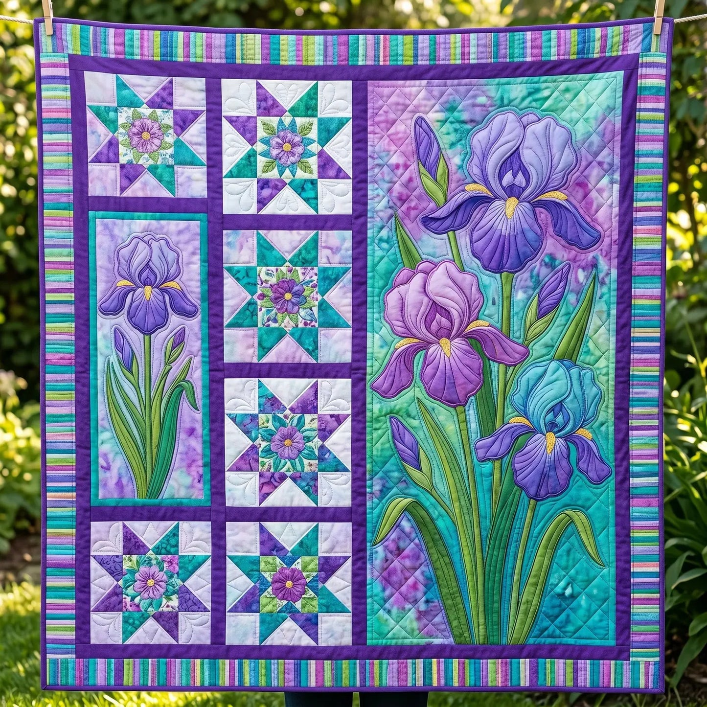 Purple Iris Quilt Blanket