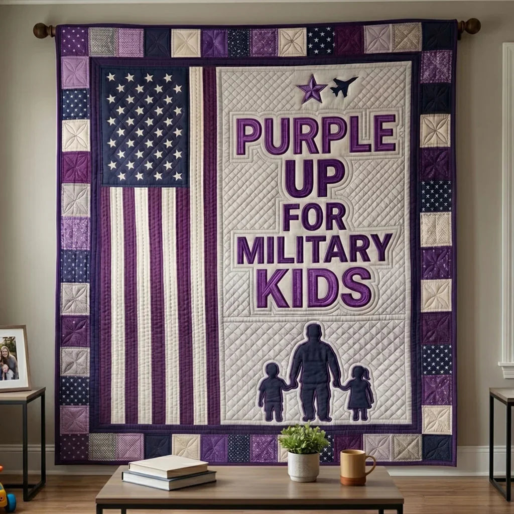 Purple Pride Military Kids Quilt Blanket