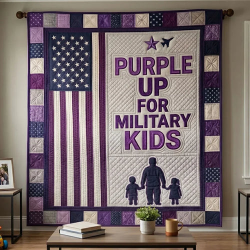 Purple Pride Military Kids Quilt Blanket