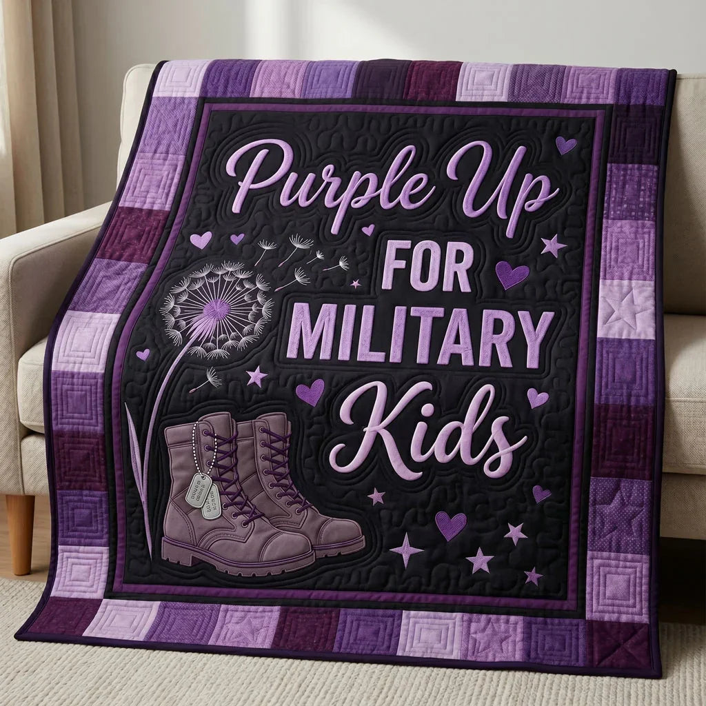 Purple Up Military Kids Quilt Blanket