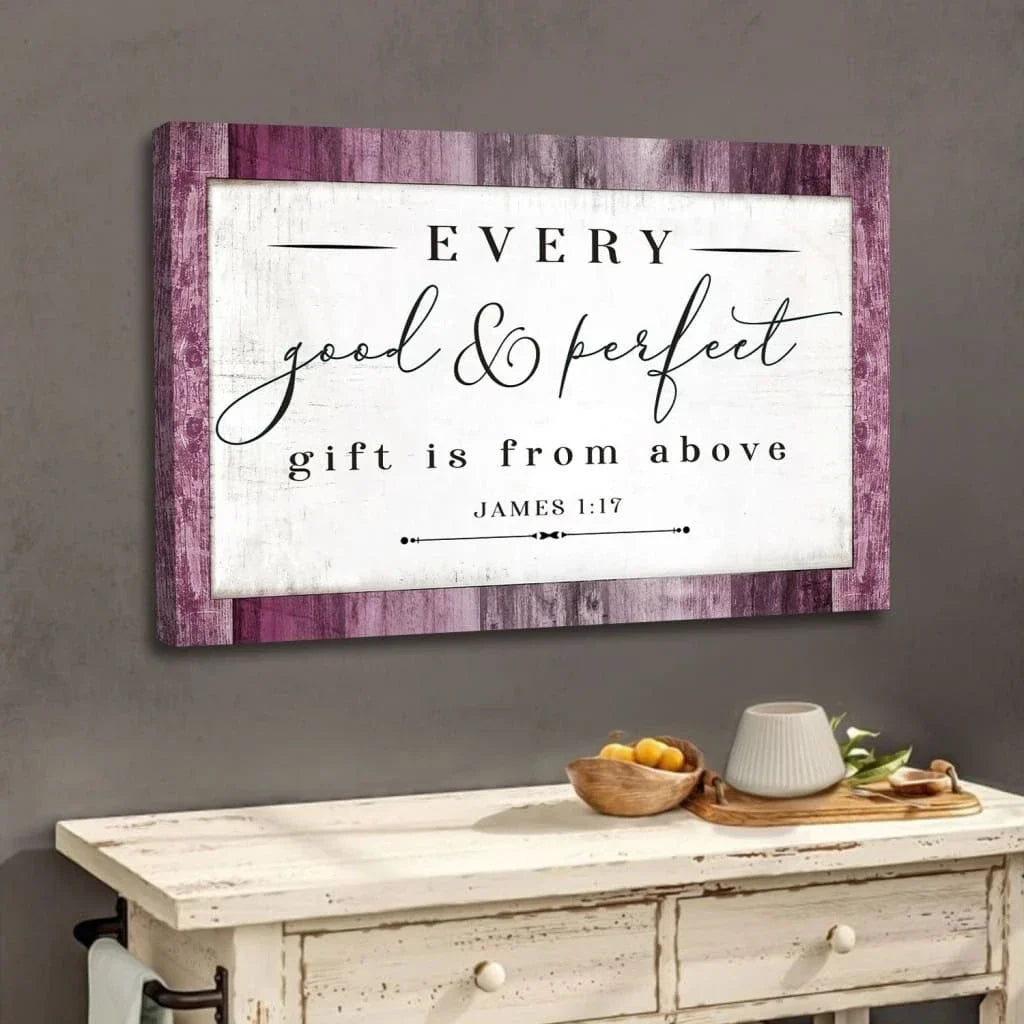 every good and gift is from above james 1 17 niv bible verse wall art canvas (Landscape) (view 4)