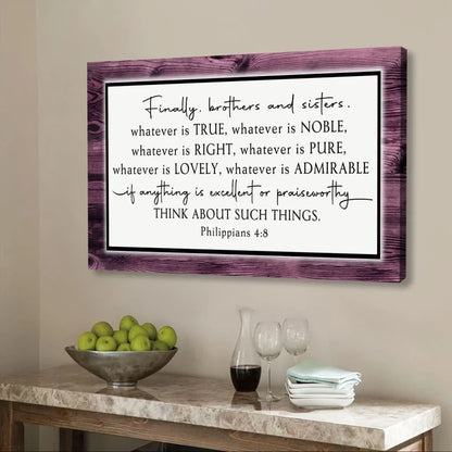 whatever is true whatever is noble philippians 4 8 wall art canvas (Landscape) (view 4)
