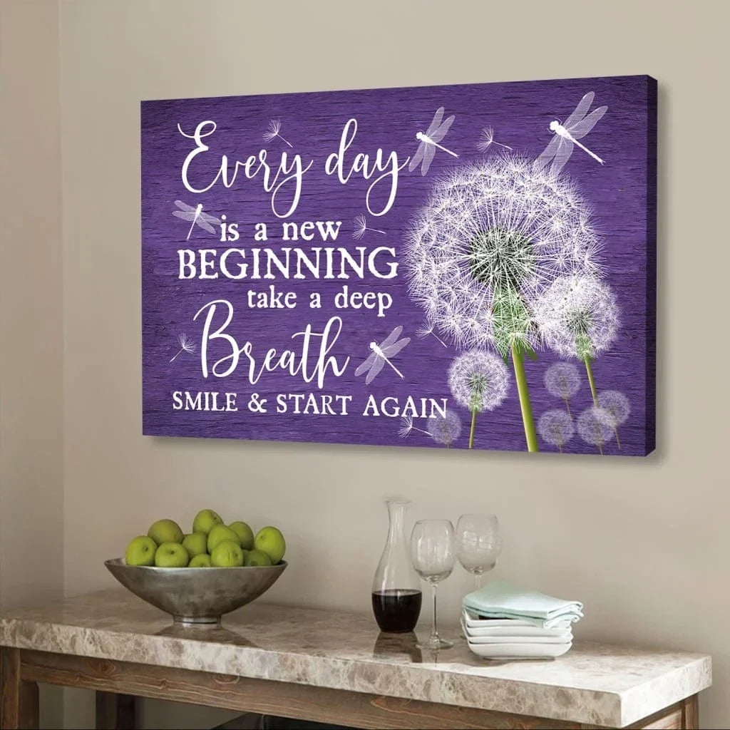 dragonfly dandelion every day is a new beginning wall art canvas (Landscape) (view 4)