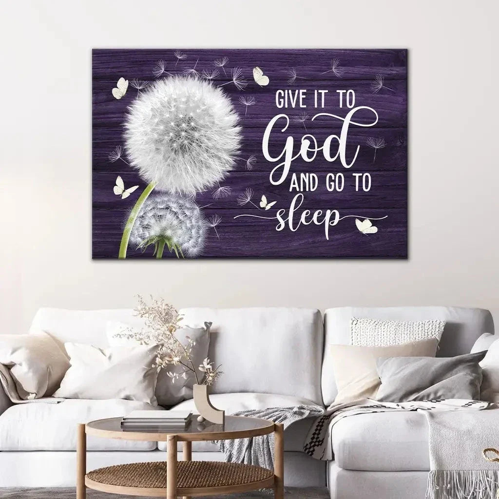 dandelion give it to god and go to sleep christian wall art canvas (Landscape) (view 9)