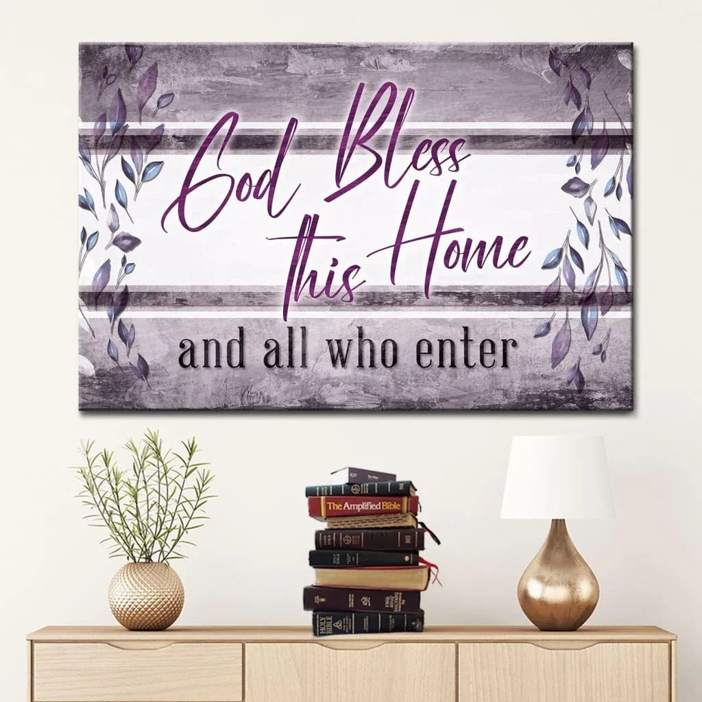 god bless this home and all who enter wall art canvas christian wall decor (Landscape) (view 5)