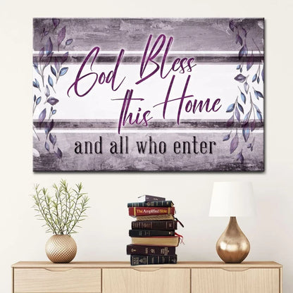 god bless this home and all who enter wall art canvas christian wall decor (Landscape) (view 5)