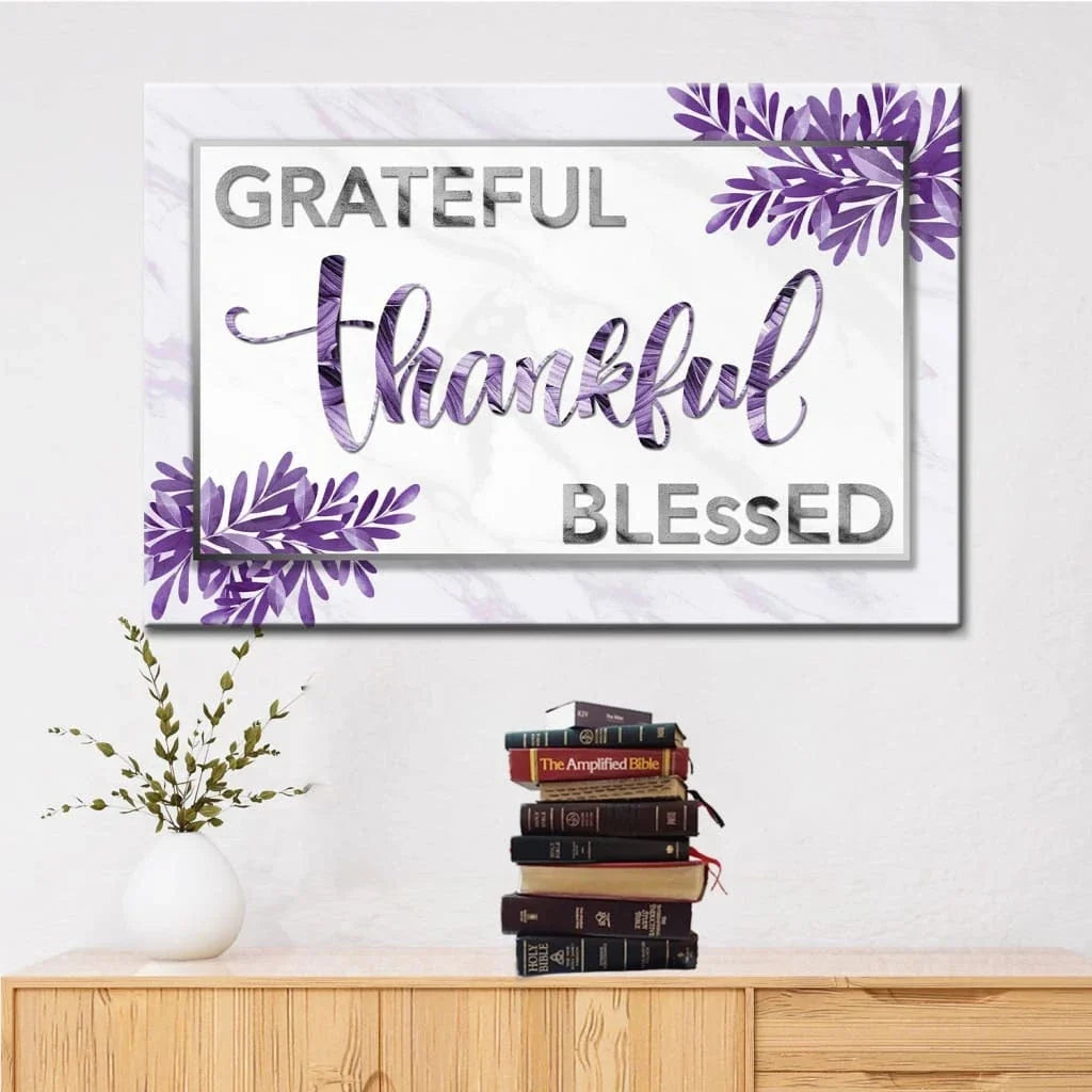 grateful thankful blessed wall art canvas print christian wall decor (Landscape) (view 5)