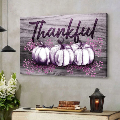 thankful fall pumpkins thanksgiving wall art canvas (Landscape) (view 4)