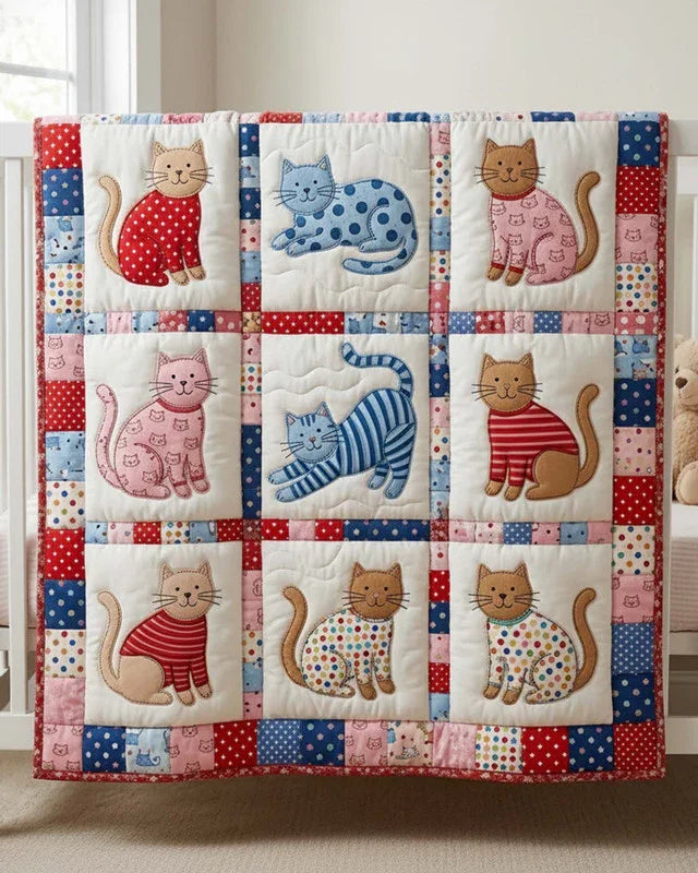 Pyjamas Cat Quilt Blanket - Quilted Blanket by Wild and Way
