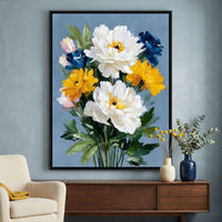 Blue Garden Peony Bouquet Canvas Wall Art